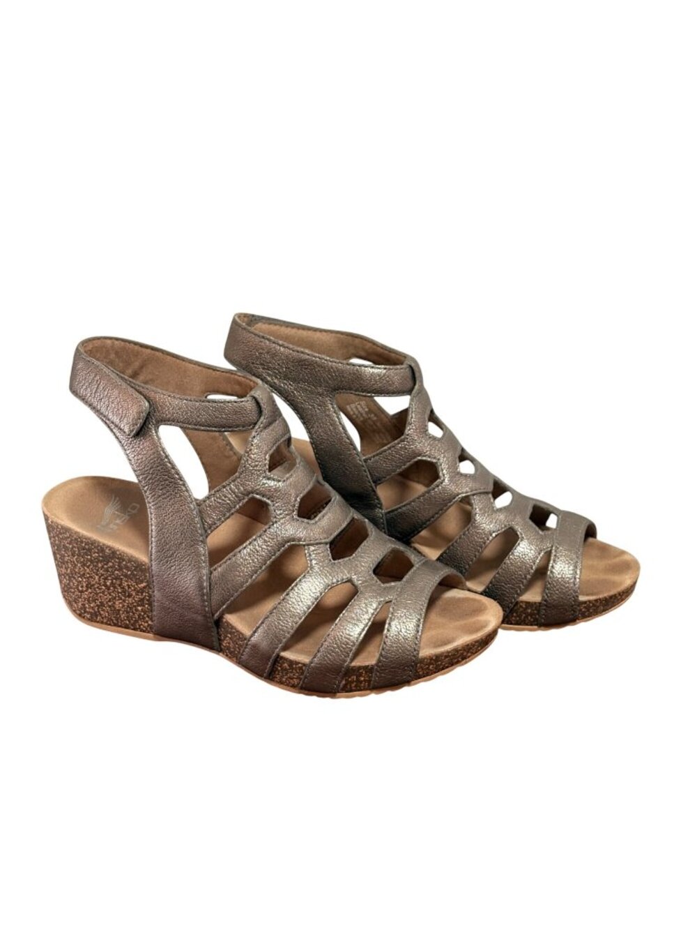 Dansko Selina Gladiator Wedge Sandal Metallic Pewter Napa Leather SZ 38 US7-7.5